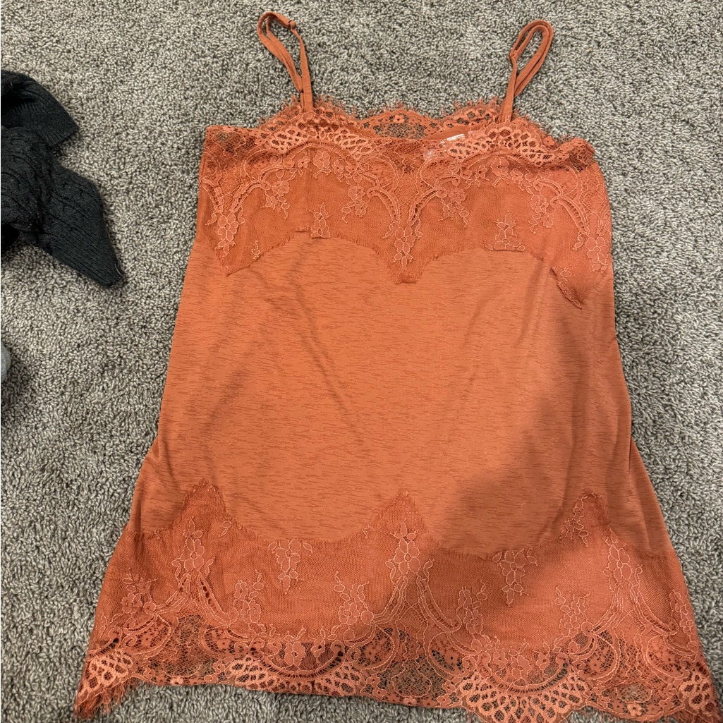 Willow And Root Orange Lace Tank Top Xs